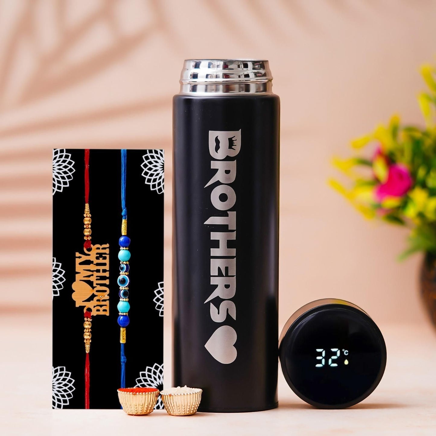 Rakhi Gift Set for Brother ā Temp Bottle + 2 Rakhis (Limited Edition)